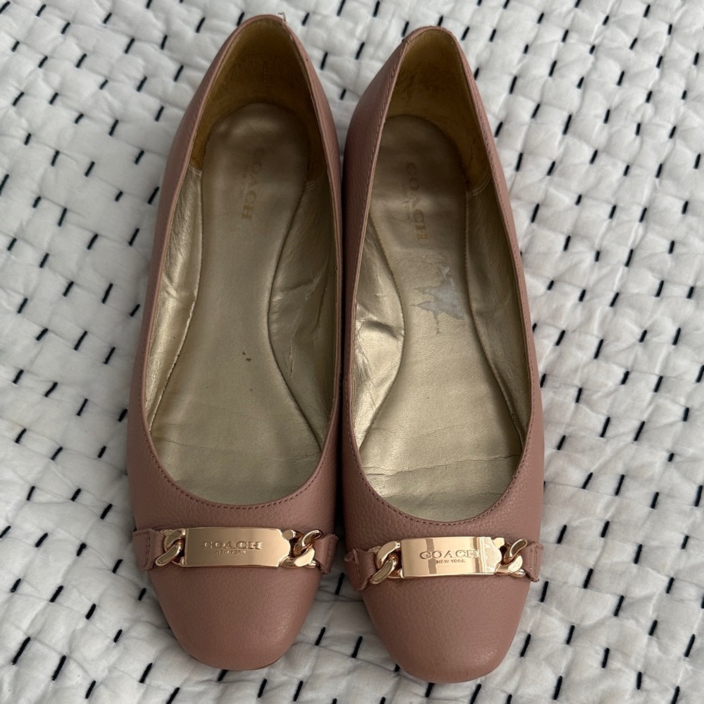 Coach Bianca Pebbled Leather Ballet Flats Shoes Pink